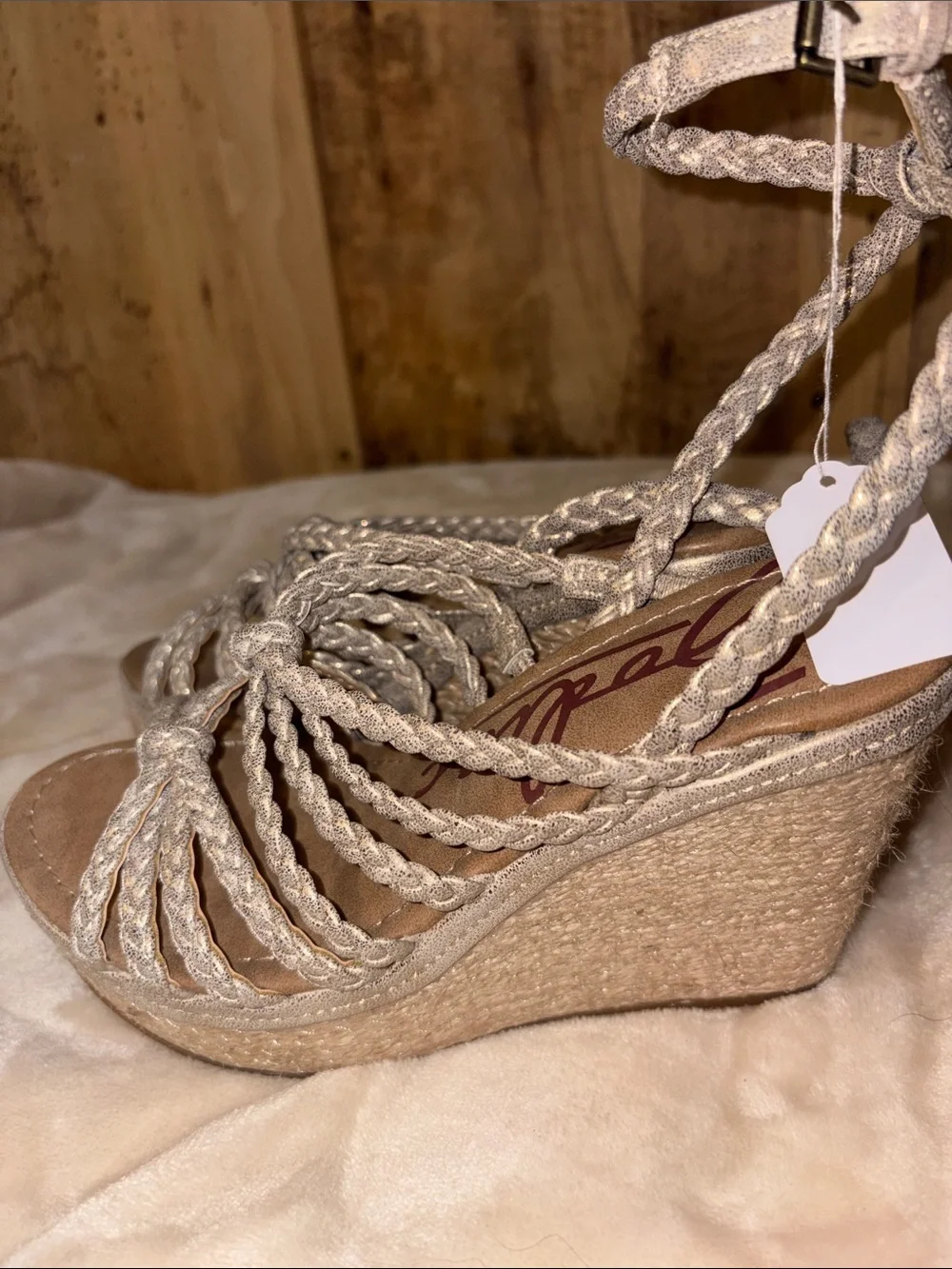 #129 Zodiac Braided Wedge Sandals in Beige